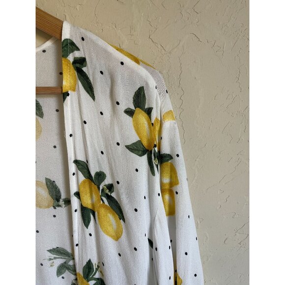 TORRID Size 00/0 White Lemon Citrus Fruit Polka Dot Kimono Wrap - Picture 6 of 9
